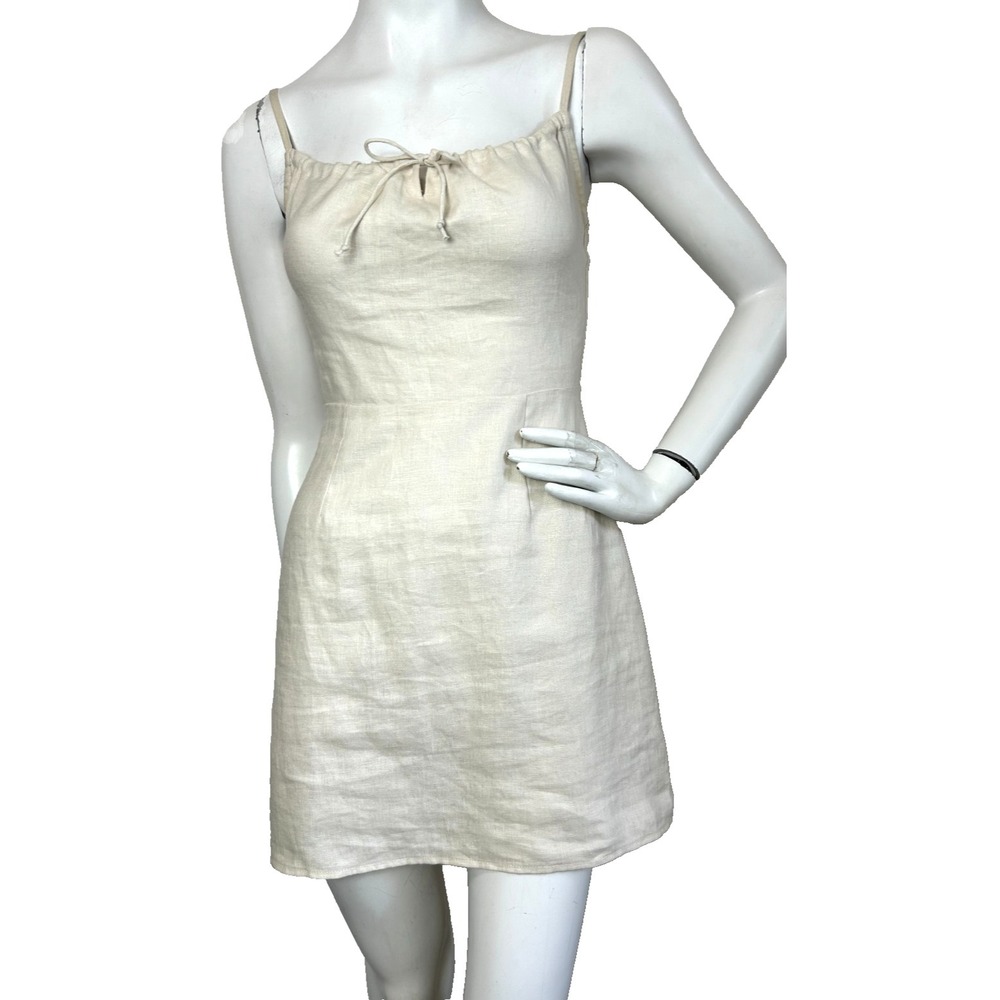 Reformation Violaine Linen Mini Dress Size 0 Beige Straps Adjustable Sleeveless - Picture 8 of 12